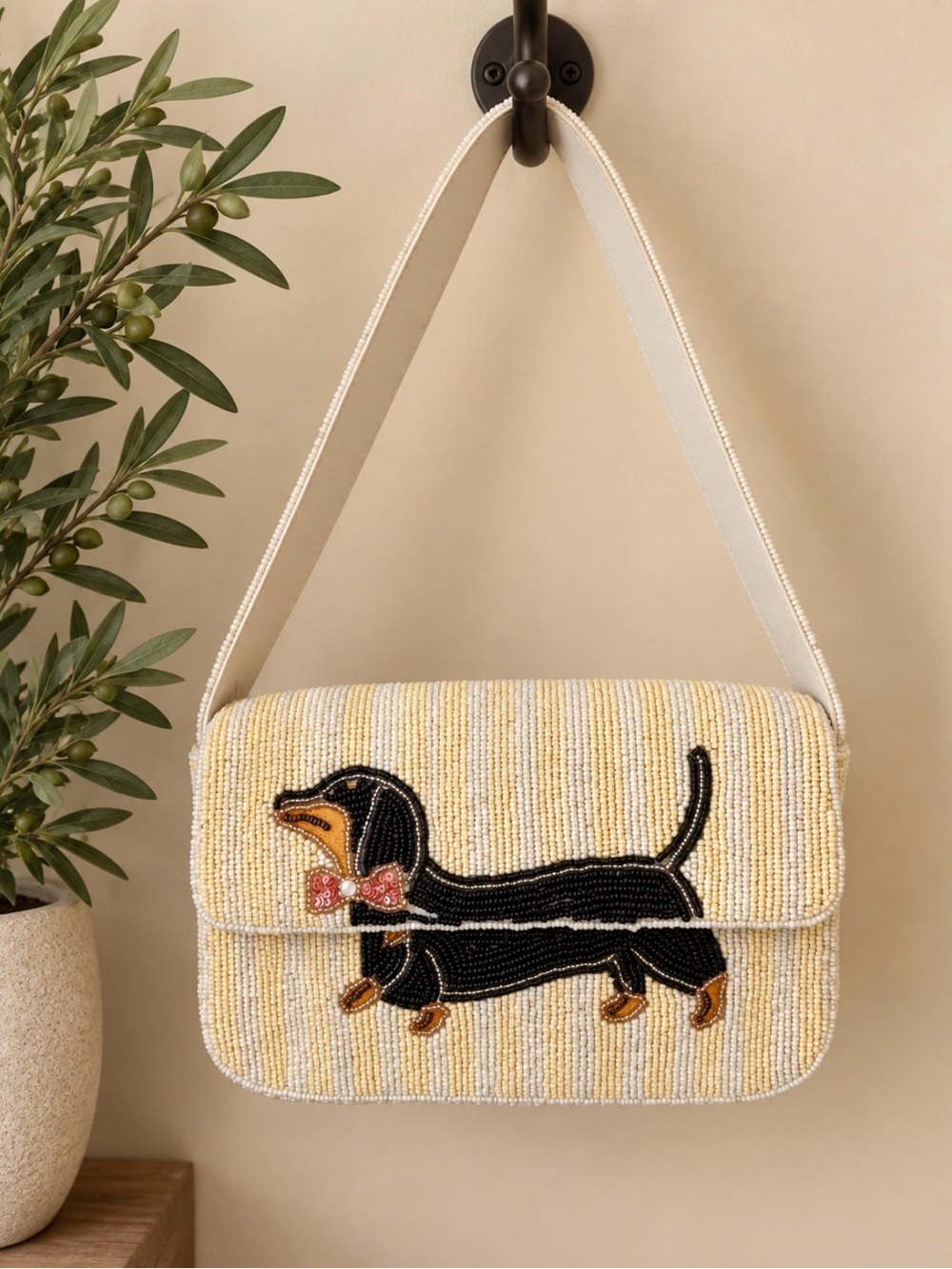 Sol and Mer Viral Beaded Dachshund shoulder bag